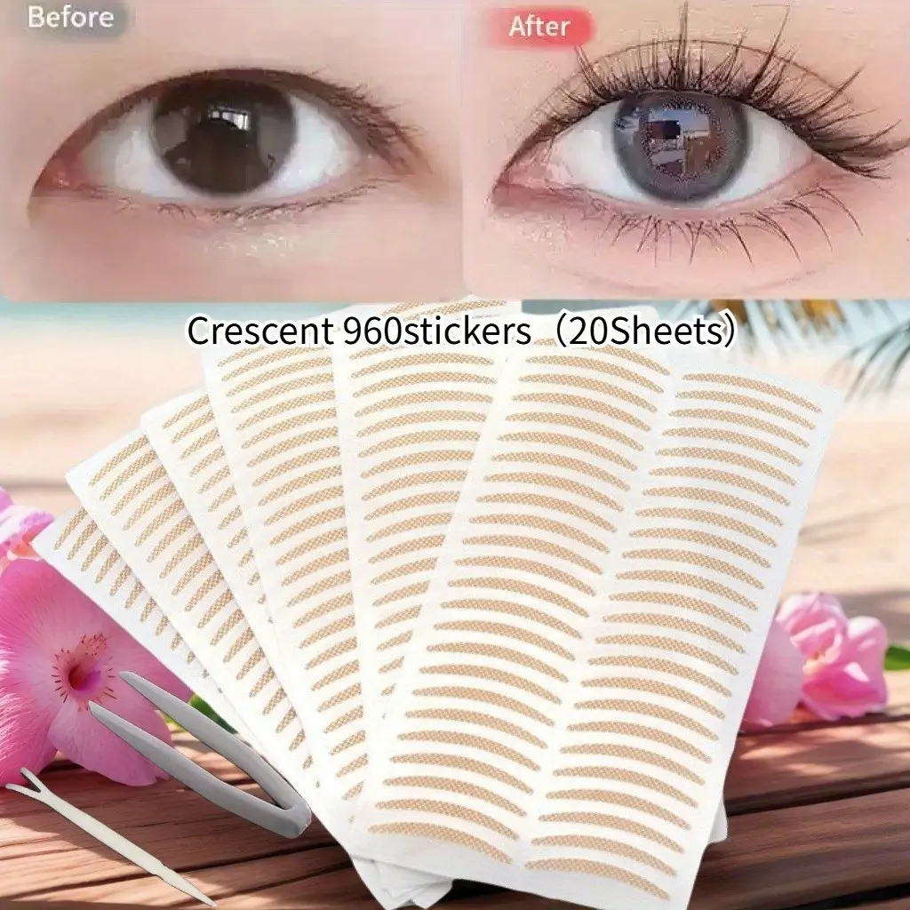 New Moon Eyelid Stickers, Makeup Cosmetic Natural Light Effect, Smooth, Perfect Fit, Invisible Support, Includes Fork and Tweezers, Makeup Tool