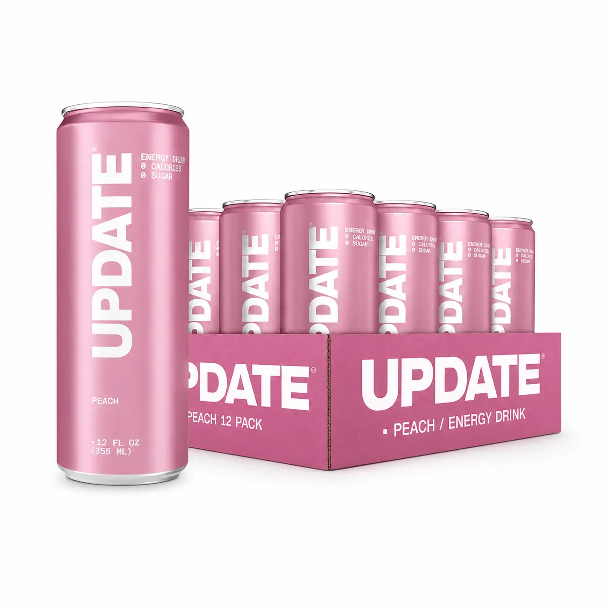 UPDATE Peach Flavored Energy Drink 12-Pack | 0 Sugar, 0 Calories, Caffeine-Free, Paraxanthine-Infused, with Alpha-GPC & L-Theanine