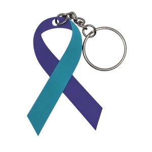 Suicide Prevention Ribbon Keychain with Double Ring Purple & Teal Awareness Symbol Lightweight Durable Metal Clip-on Accessory for Mental Health Advocacy