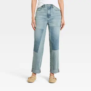 Women’s High-Rise Patchwork Vintage Straight Cropped Jeans - Universal Thread Medium Wash 0