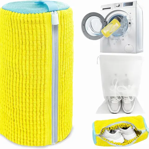 Summer-style shoe washing bag; machine washable and dryable, reusable care bag with self-locking zipper and ultra-fine microfiber lining; dedicated cleaning and care bag for sneakers and tennis shoes.