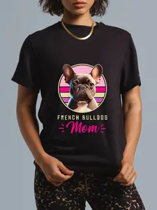 100% Cotton Funny French Bulldog Retro Outfits Clothes Frenchie Dog Mom T-Shirt