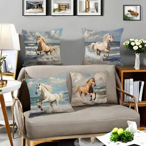 Horse Running Pattern Cushion Cover, 4 Counts/set Throw Pillow Cover without Filler, Household Decoration Supplies for Home Living Room Bedroom