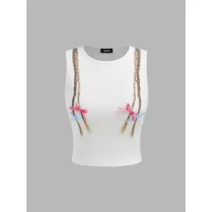 Cider [size 2-10] Round Neck Graphic Plait Print Bowknot Crop Tank Top