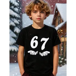 Kids 67 Meme Hand Sign Bold White Funny Number Six Seven 100% Cotton Graphic Tees, Thanksgiving & Christmas Boys Fall Clothing, Couples Six Seven Shirt,67 Christmas Shirt, Perfect Gift For Thanksgiving Christmas & Game Day Party