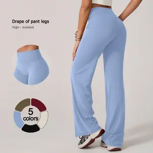 TimeOFF Women's Wide-Leg Pants – High-Waisted, Draped Pant Legs for Comfort & Flattering Fit in Yoga, Workouts & Daily Casual Wear Outfits Chic elastic waist yoga pant gym