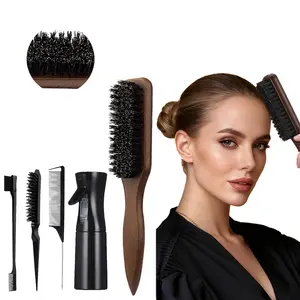 Professional Sleek Hair Brush Styling Kit with Nylon Smoothing Brush, Flyaway Tamer Hairline Brush, Wide Tail Parting Comb & Edge Control Brush – Smooth Hair Polishing, Sectioning & Styling Tool Set for Women and Men, Suitable for All Hair Types
