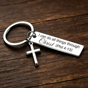 Bible Verse Pendant with Cross Keychain, Meaningful Comfort Sacred Symbolism Phil 4:13 Christian Accessory