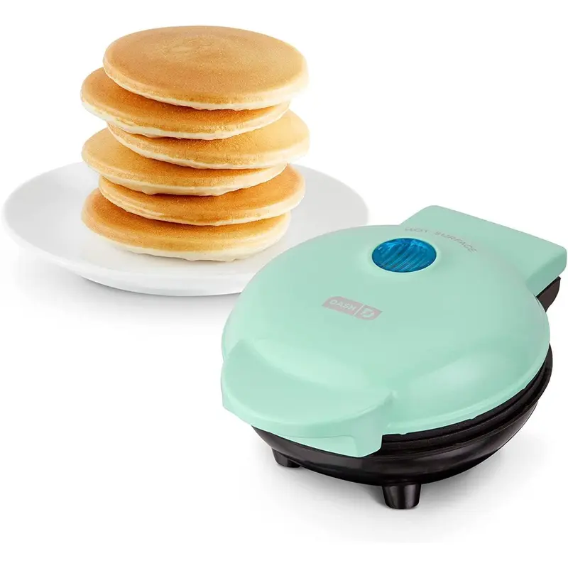 Mini Maker Electric Round Griddle for Individual Pancakes, Cookies, Eggs & other on the go Breakfast, Lunch & Snacks with Indicator Light + Included Recipe Book - Aqua,4 Inch