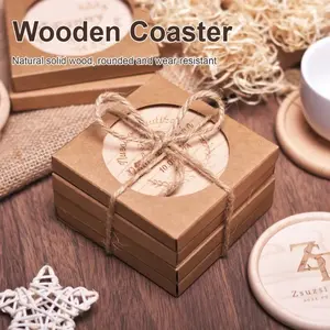 1PCS Free Personalized Solid Walnut Wood Coaster Laser Engraving Logo Round Square Beech Wooden Cup Mat With Packaging For Gift