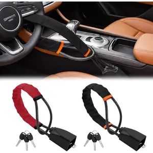 Car Steering Wheel Lock - Anti Theft Device, Max 17 Inch Length, Strengthened Steel Wire, 3 Keys Included, Small and Light-Weight, Fit Most Vehicle, SUV, Golf Cart 2 Pack (Black Red)