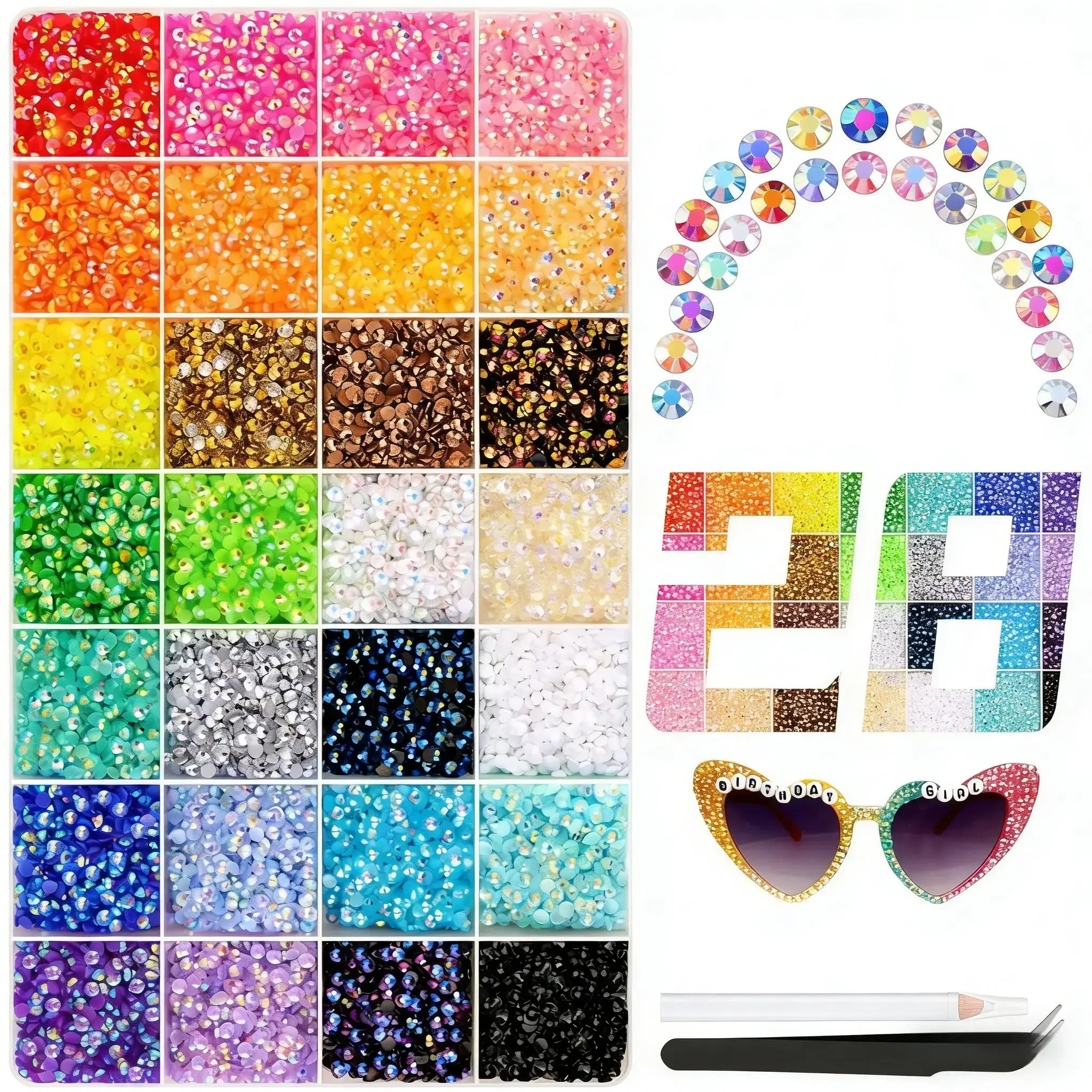 40-Colors 40000Pcs Resin Rhinestones with Tweezers for Crafting Mixed-Color 3mm Bedazzling Crystal with Gifted Tools Jewelry for DIY Crafts Clothing Tumblers Shoes Fabric Nail Art Colorful,Graduation gifts-summervibes