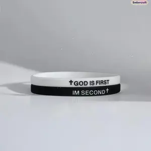 "God is First" Motivational Message Bracelet Set, 2-Piece Adjustable Thin Christian Jewelry with Cross Motif for Daily Faithful Wear