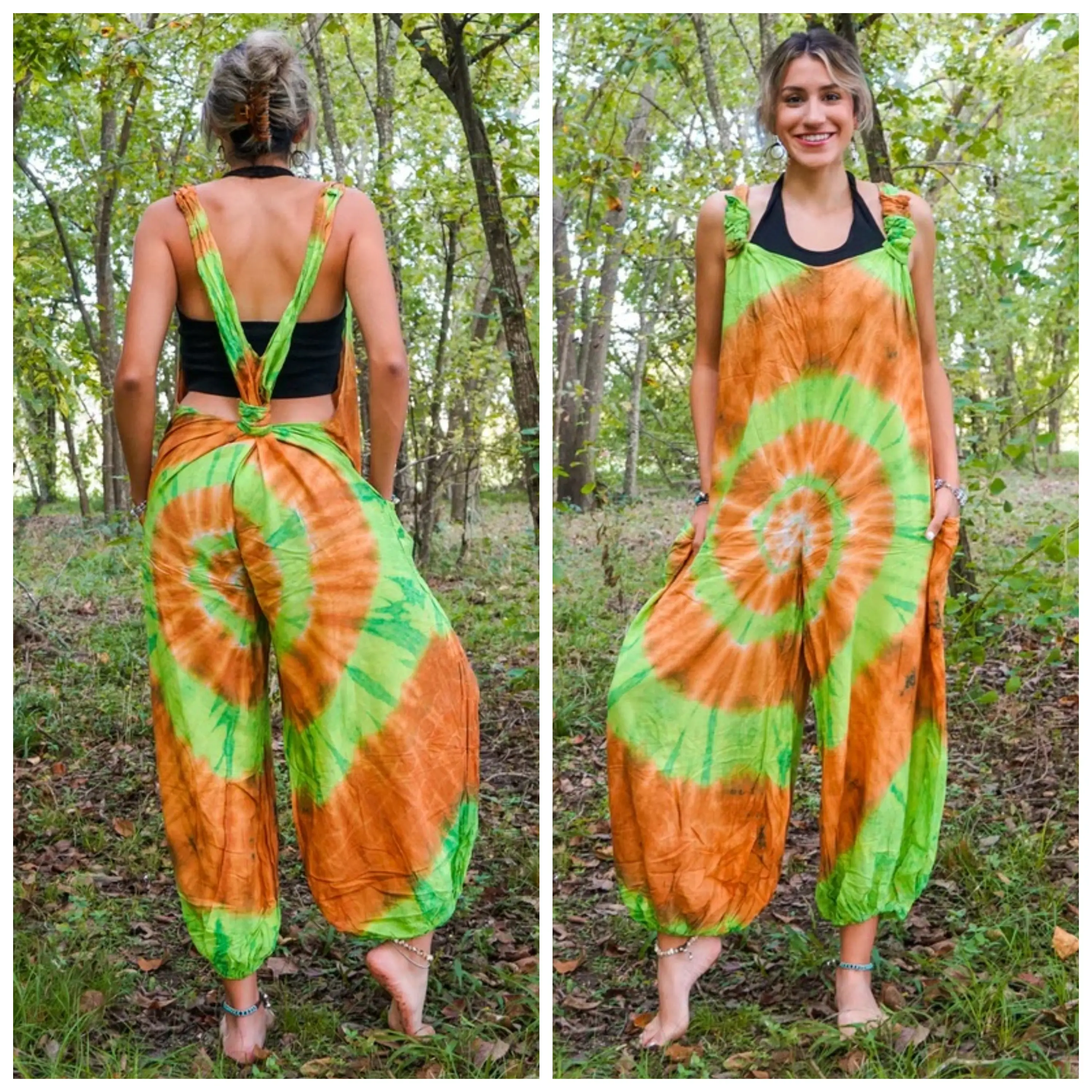 Tie Dye Hippie Dungarees Overalls Jumpsuits Rompers Pants
