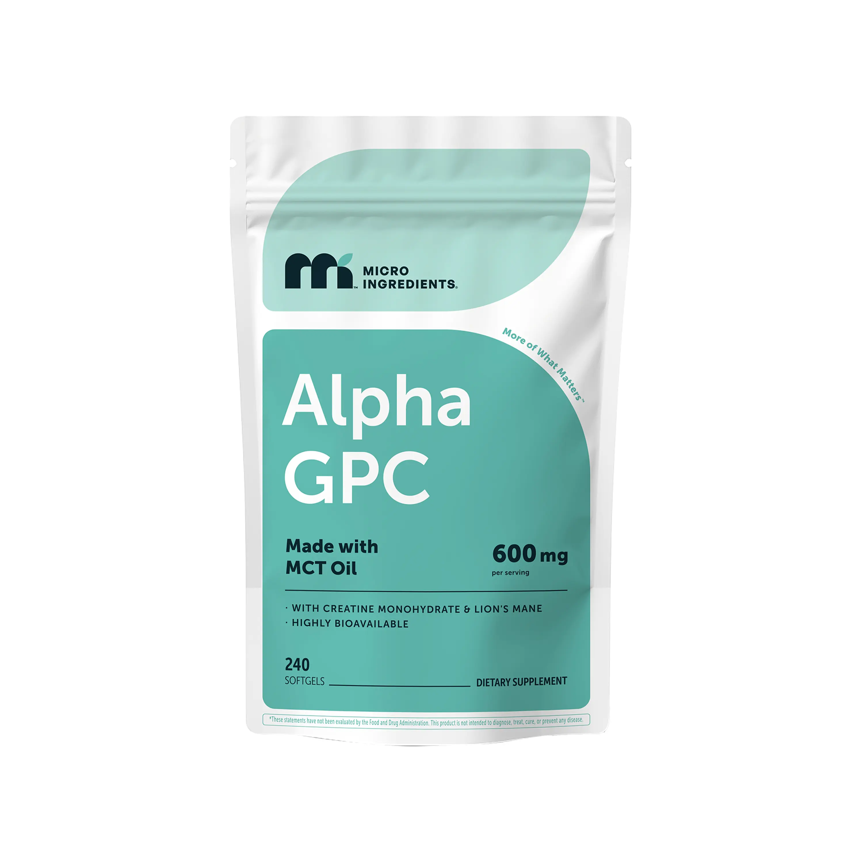 Micro Ingredients Alpha GPC 600mg with MCT Oil, 240 Softgels Micro Ingredients Alpha GPC 600mg with MCT Oil, 240 Softgels