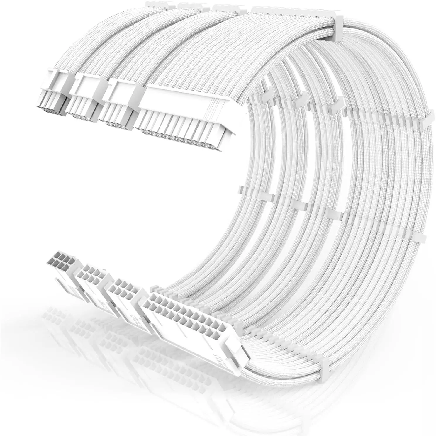 16AWG PSU  Extension Kit with  Combs,1x24pin ATX/1x8pin(4+4) EPS/2x8pin(6+2) PCIE Extension , Extension PC Sleeved Cables 30cm Length,Power  Extension  Kit(White)