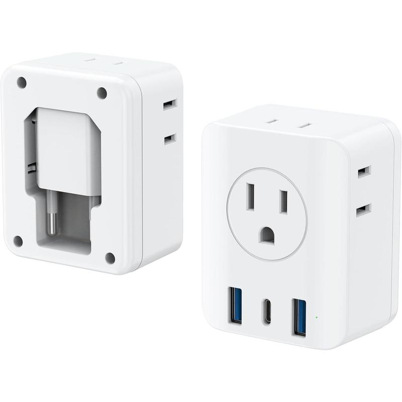 SQ-APT016 European Travel Plug Adapter,  Foldable International Power Adapter with 4 Outlets 3 USB Ports, Type C Plug Adapter for US to Europe, Italy Spain Iceland France Germany
