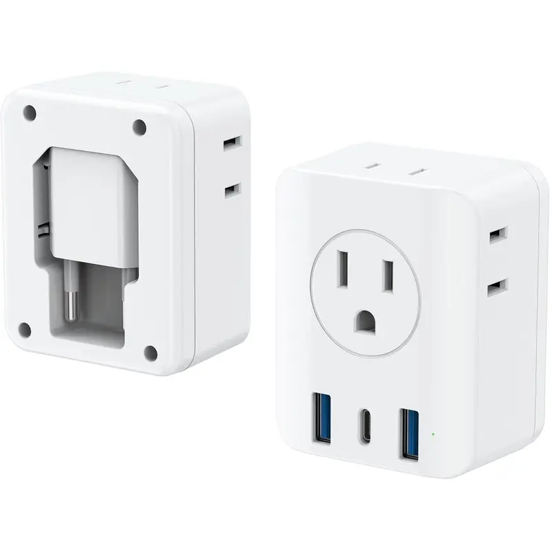 SQ-APT016 European Travel Plug Adapter,  Foldable International Power Adapter with 4 Outlets 3 USB Ports, Type C Plug Adapter for US to Europe, Italy Spain Iceland France Germany