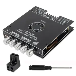 ZK-HT21 TDA7498E 2.1 Channel Bluetooth Amplifier Board 160Wx2+220W Subwoofer Power Audio Receiver Module with Bass Treble Control for DIY Speaker