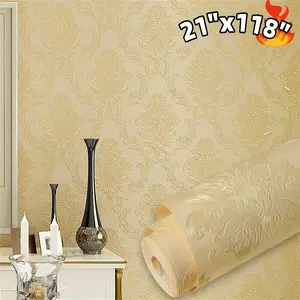 1 roll of 3d embossed stickers, self-adhesive wallpaper, three-dimensional floral wallpaper, retro wallpaper contact paper, suitable for living room three-dimensional TV background wall bedroom decoration easy to install home decoration (21"x118")