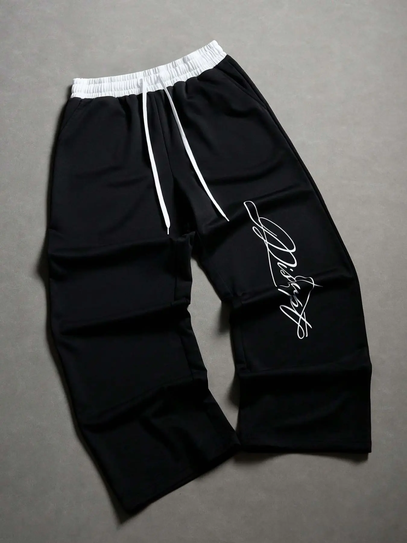 Vintage Street Style Embroidered Drawstring Sweatpants, Colorblock Wide Leg Casual Pants, Casual Streetwear Pants, Comfortable and Stylish