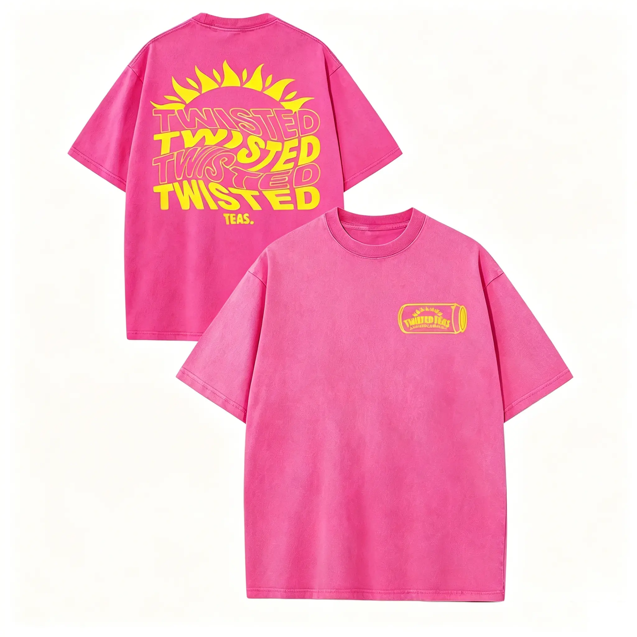 Men's Retro Twisted Tea Cotton Short-Sleeve T-Shirt - High-Quality Thick 230g Fabric, Double-Sided Print, Drop Shoulder Sleeves, Crew Neck, Loose-Fitting Casual Streetwear Top, Digital Print, Graphic, Round
