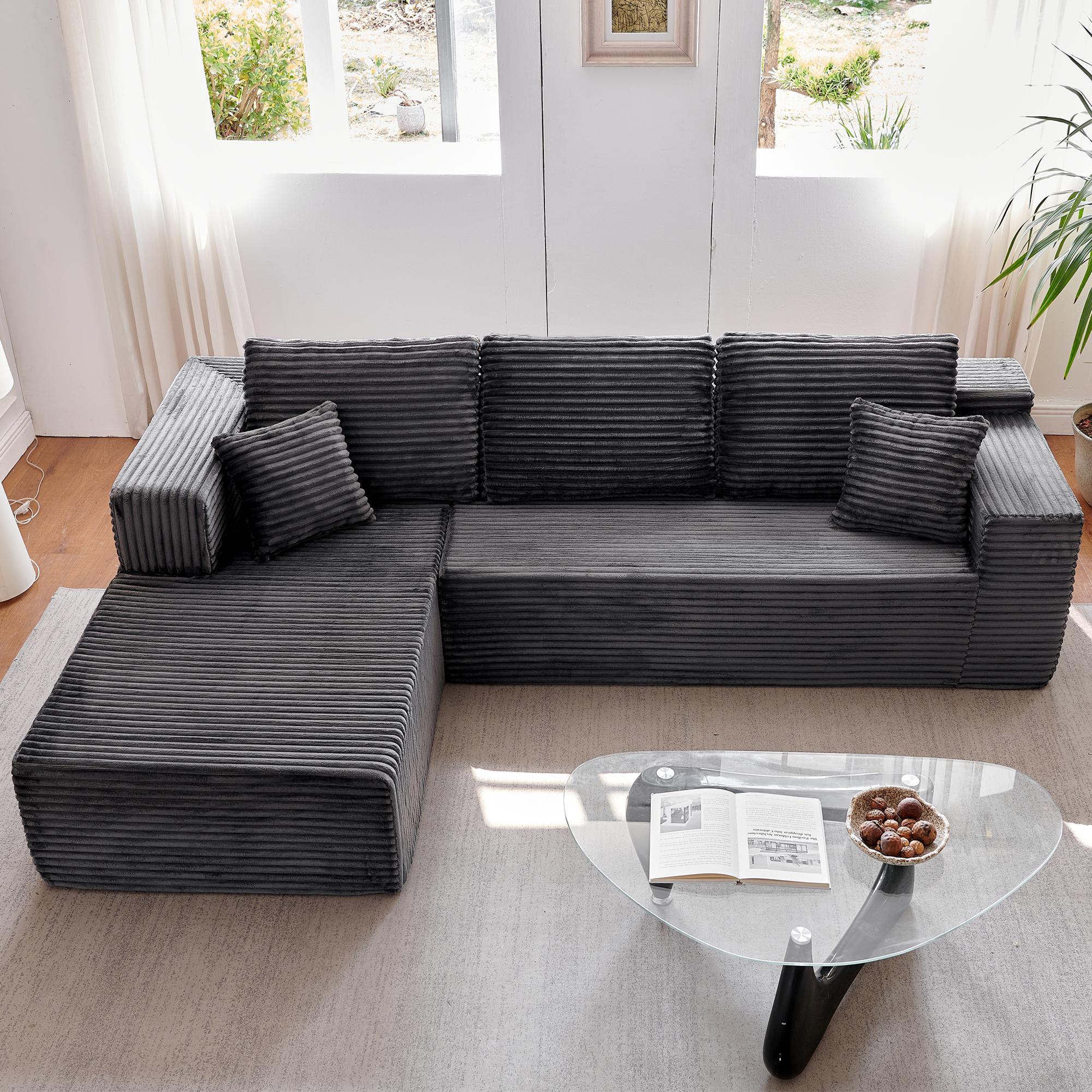 [2 Packages Shipping] 106‘’L-Shaped Modular Sectional Sofa - Comfy Cloud 3-Seater,Cloud Boneless Modular CouchDeep Seat Linen Couch for Living Room,No Assembly Velvet Plush Chenille sleeper conference to furniture fur nature oversized