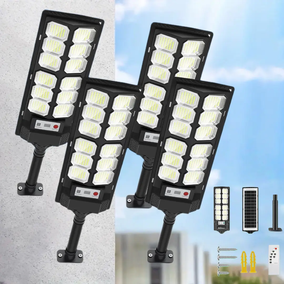 Professional Outdoor Solar Street Light - 4-Lamp, 3-Mode, 6500K LED Strip with Motion Sensor, Remote-Controllable for Sunset-to-Sunrise Operation