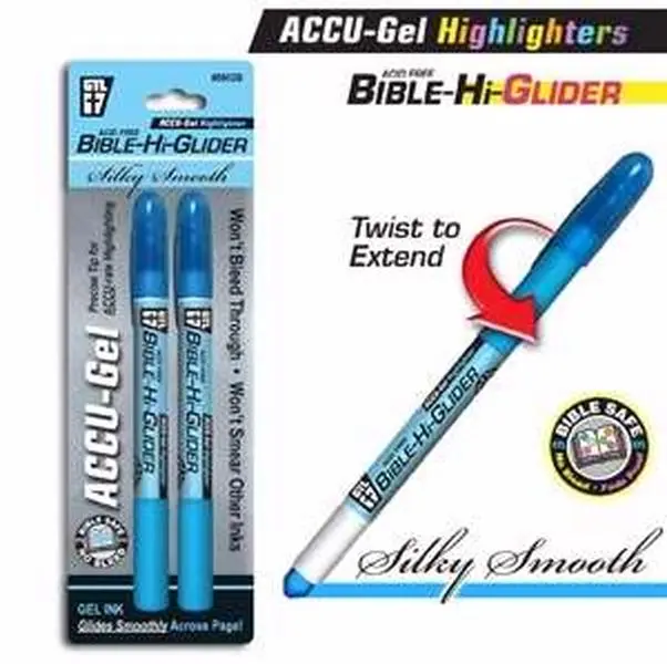 G T Luscombe 121330 Accu-Gel Hi-Glider Highlighter - Blue, Accurate Tip, Silky Smooth Highlighting, Bible Safe, CPC Approved