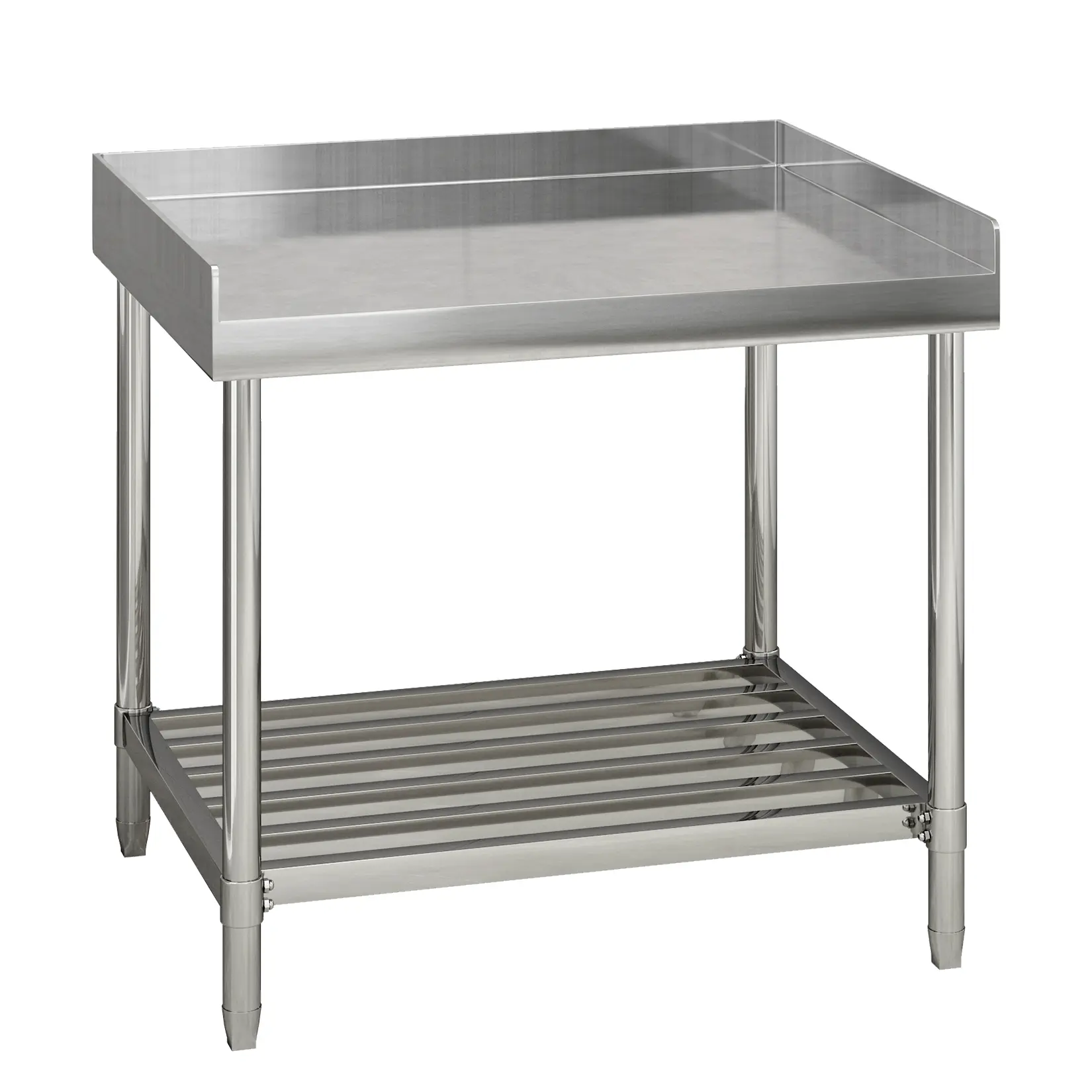 【Christmas Gift】Silver Stainless Steel Indoor Rectangle Dining Table with Backsplash and Storage, 36x30 Inches, Ideal for Restaurants, Dining Tables, 36 X 30 Inches