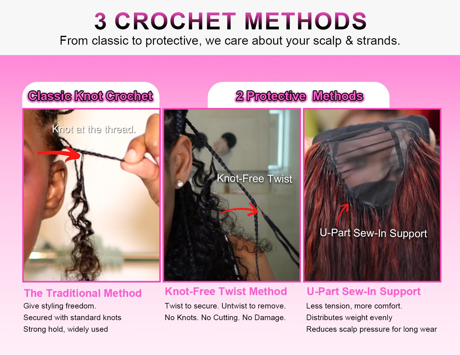 [New Arrival] Bgmgirl Crochet Human Hair Afro Curly Water Wave Kinky Straight Hair for Miracle Knots Boho Braids Knotless Pre-Separated 50g/Bundle Time Saving SpringStatements