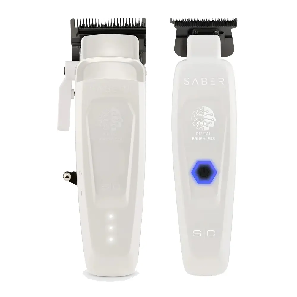 StyleCraft Limited Edition Saber II Cordless Digital Brushless Motor Clipper + Trimmer - White (SC619/SC421W) (Combo)