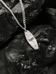 1PC Fashion Summer Stainless Steel Surf Surfboard Necklace for Men Coconut Palm Tree Necklace Men Jewelry Fashionable Jewelry Accessories