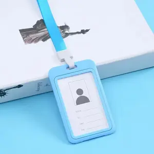 1pc Work permit card holder Two-sided Transparent Integrated buckle hanging rope Employee hang tags ID card holder Smart cover Id Badge Holder