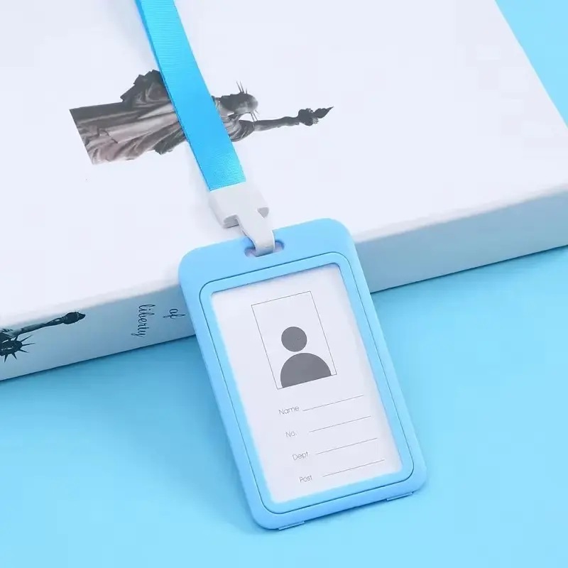 1pc Work permit card holder Two-sided Transparent Integrated buckle hanging rope Employee hang tags ID card holder Smart cover Id Badge Holder