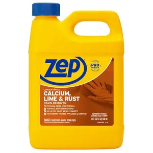 ZEP 32 oz. Calcium, Lime and Rust Stain Remover, Heavy Duty Acid Cleaner for Bathroom and Kitchen Surfaces, Effectively Cleans Rust and Calcium from Tiles, Grout, and Appliances, For Stainless Steel and Concrete, for Shower Doors and Fixtures