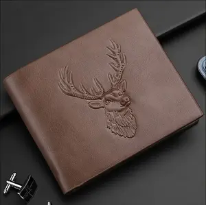 Yellow Azalea Buck/Deer Hunting Wallet for Men, Leather RFID Blocking Credit Card Holder, Mens Bifold Wallet, Brown, Black