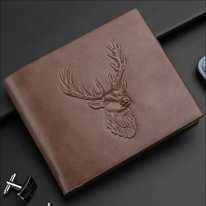 Yellow Azalea Buck/Deer Hunting Wallet for Men, Leather RFID Blocking Credit Card Holder, Mens Bifold Wallet, Brown, Black