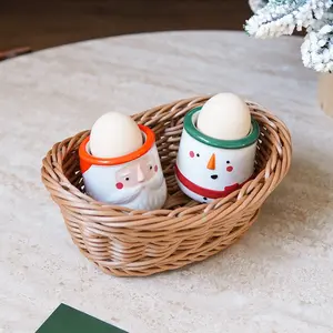 Christmas Santa Gingerbread Man Ceramic Egg Cup, Hand Drawn Cute Detailed Christmas Egg Holder, Kitchen Restaurant Tableware Gift