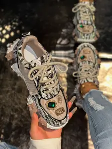 Trendy Rhinestone-Embedded Dad Shoes, Thick Sole Durian Design, Versatile Sports Sneakers for Women, Fall 2026 New Arrival
