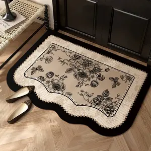 Vintage Floral Entrance Mat, French Retro Style, Easy to Clean, Comfortable Foot Feel, Ideal for Foyer, Hallway, Home Decor