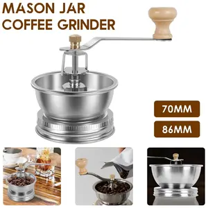 Portable Stainless Steel Manual Coffee Grinder Adjustable Coffe Bean with Crank Handle Coffee Grinder Lid Attachment Detachable