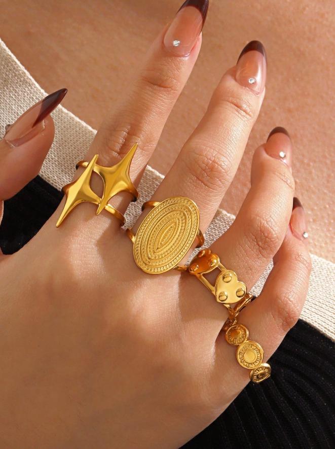 Star & Heart Ring Set for Women Geometric Stackable Rings Elegant Fashion Jewelry