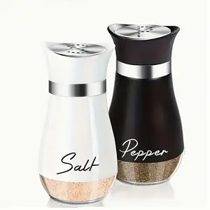 Salt and Pepper Seasoning Shaker Set, Salt Pepper Shakers, Glass Bottom Stainless Steel Lid, 4 Oz (113.4 G), Kitchen Cooking Table, RV, Camping, BBQ
