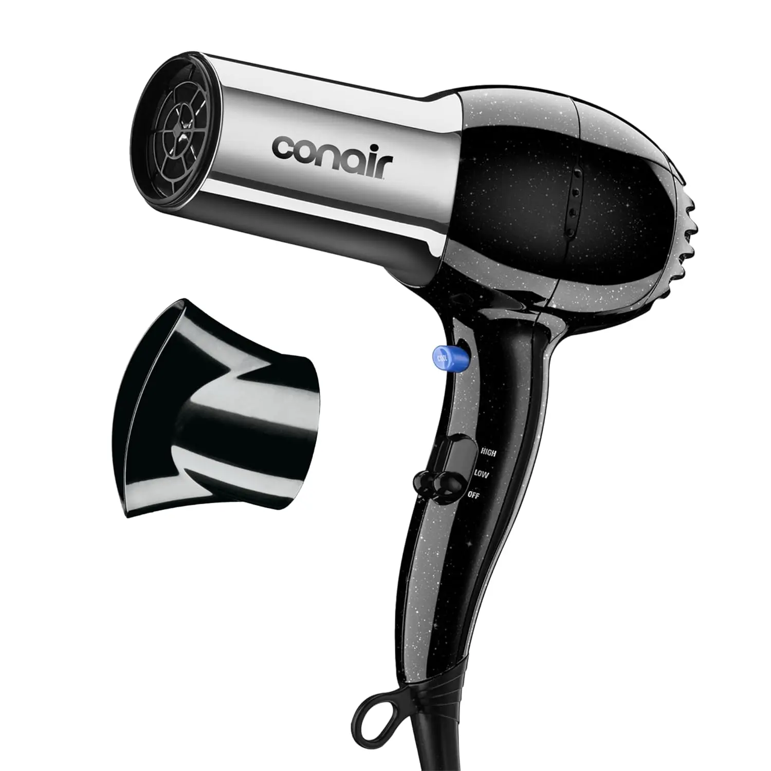 Conair Ionic Hair Dryer with Concentrator Attachment, 1875W, Full Size | Fast-drying blow dryer with various heat and speed settings and a lightweight design for effortless everyday styling