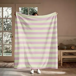 Pastel Pink Green Striped Flannel Blanket, Ultra Soft Warm Plaid Throw for All Seasons, Ideal for Sofa Nap Camping & Gift, Lightweight Breathable for Women Men Teens
