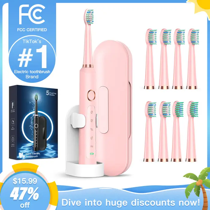 RTAUYS M5 Sonic Electric Toothbrush for Adults - Rechargeable Electric Toothbrushes with 8 Brush Heads & Holder, Travel Case, Power Electric Toothbrus