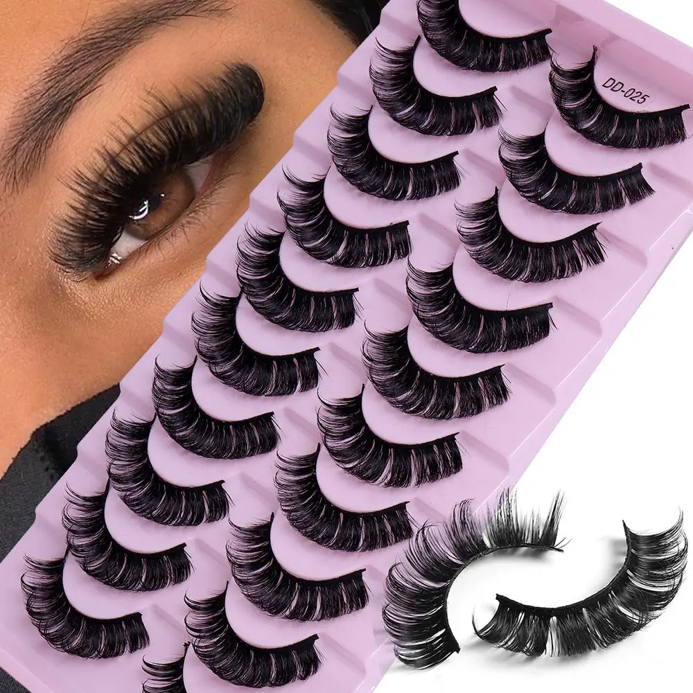 New Holiday Gift, 10 Pairs Multi-layer Thick Cross Natural Fake Lashes, Dd Curl Russian Big Roll Self Grafting False Eyelashes, Women Cosmetics, Eyela