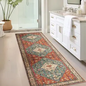 Boho Style Geometric Pattern Bathroom Mat, 1 Count Non-Slip Soft Floor Mat, Decorative Carpet, Bohemian Area Rug for Home Living Room Bedroom Kitchen Bathroom