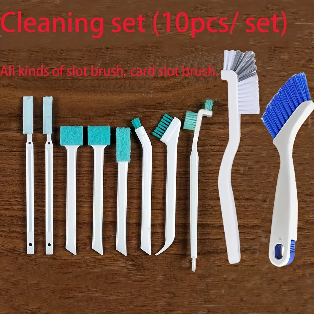 10 Piece Cleaning Brush Set, Long Handle Narrow Deep Clean Brushes, Durable Plastic Soft Bristles, Kitchen Window Track Sliding Door Tools, Home Cleaning Tool, Household Cleaning Tool, Cleaning Supplies